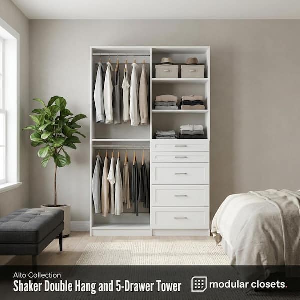 MODULAR CLOSETS Alto 66.75 in. W White Shaker Double Hang and 5