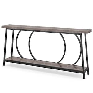 Terrella 70.9 in. Gray and Black Rectangle Wood Extra Long Narrow Console Table
