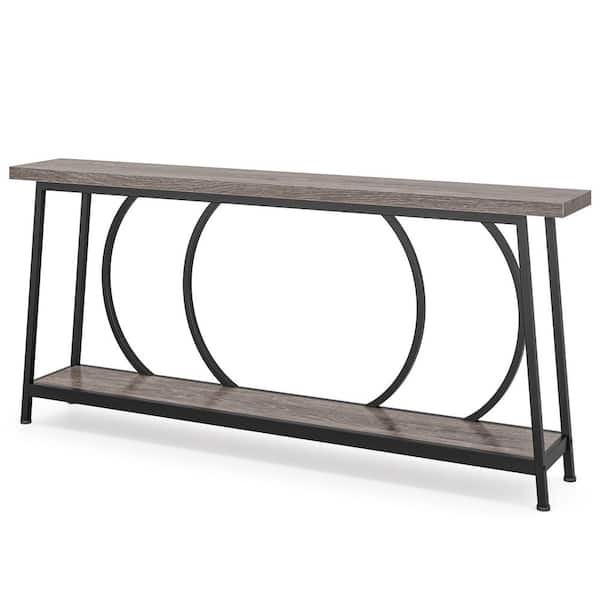 BYBLIGHT Terrella 70.9 in. Gray and Black Rectangle Wood Extra Long Narrow Console Table