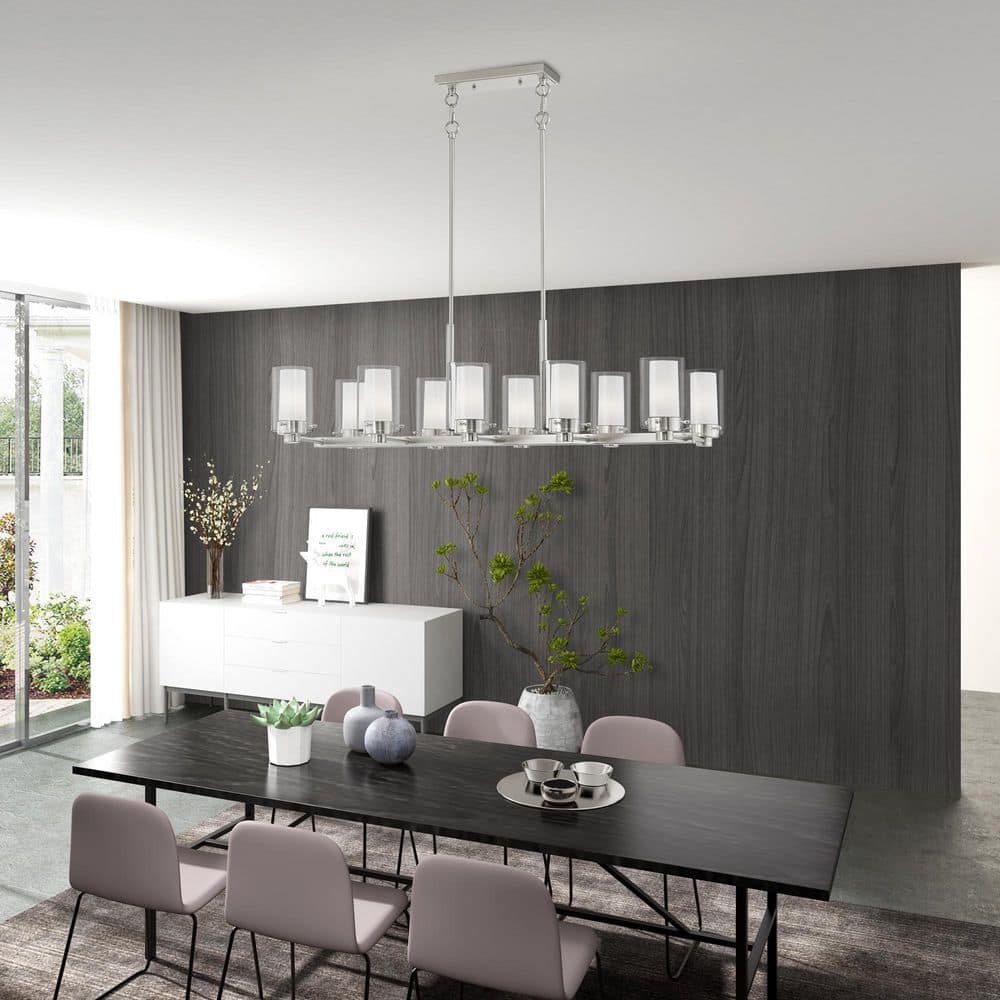 Manhattan Brushed Nickel 10-Light Chandelier with Clear Glass Shades