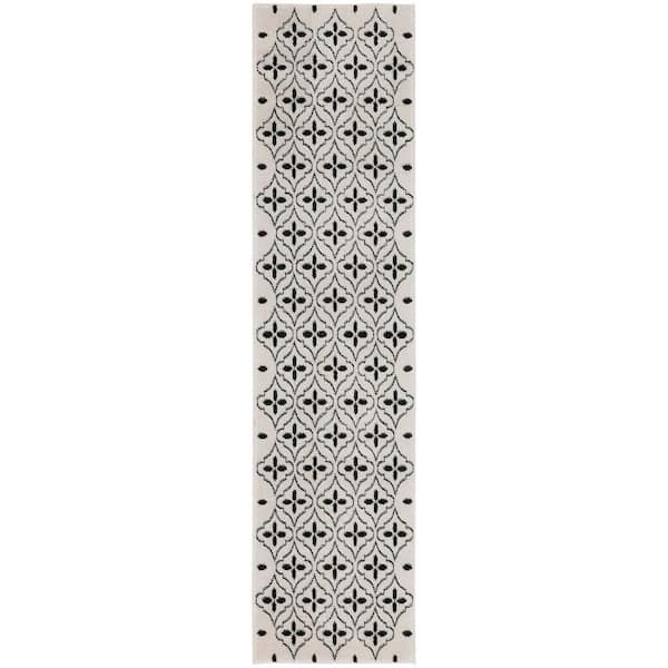 Nourison Essentials Ivory Black 2 ft. x 8 ft. Moroccan Contemporary Runner Area Rug