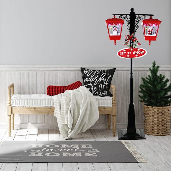 Fraser Hill Farm 71 in. Double Musical Lamp Post with 2 Red