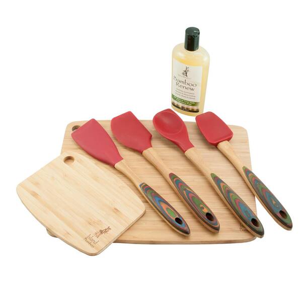 Island Bamboo Pakka 7-Piece Wood and Silicone Rainbow Spoon Set