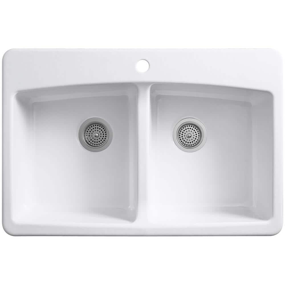 White Cast Iron Double Bowl Top-Mount Kitchen Sink