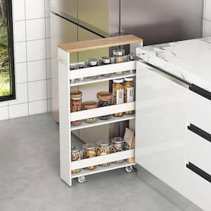 Rolling Kitchen White Slim Storage Cart Mobile Shelving Organizer with Handle