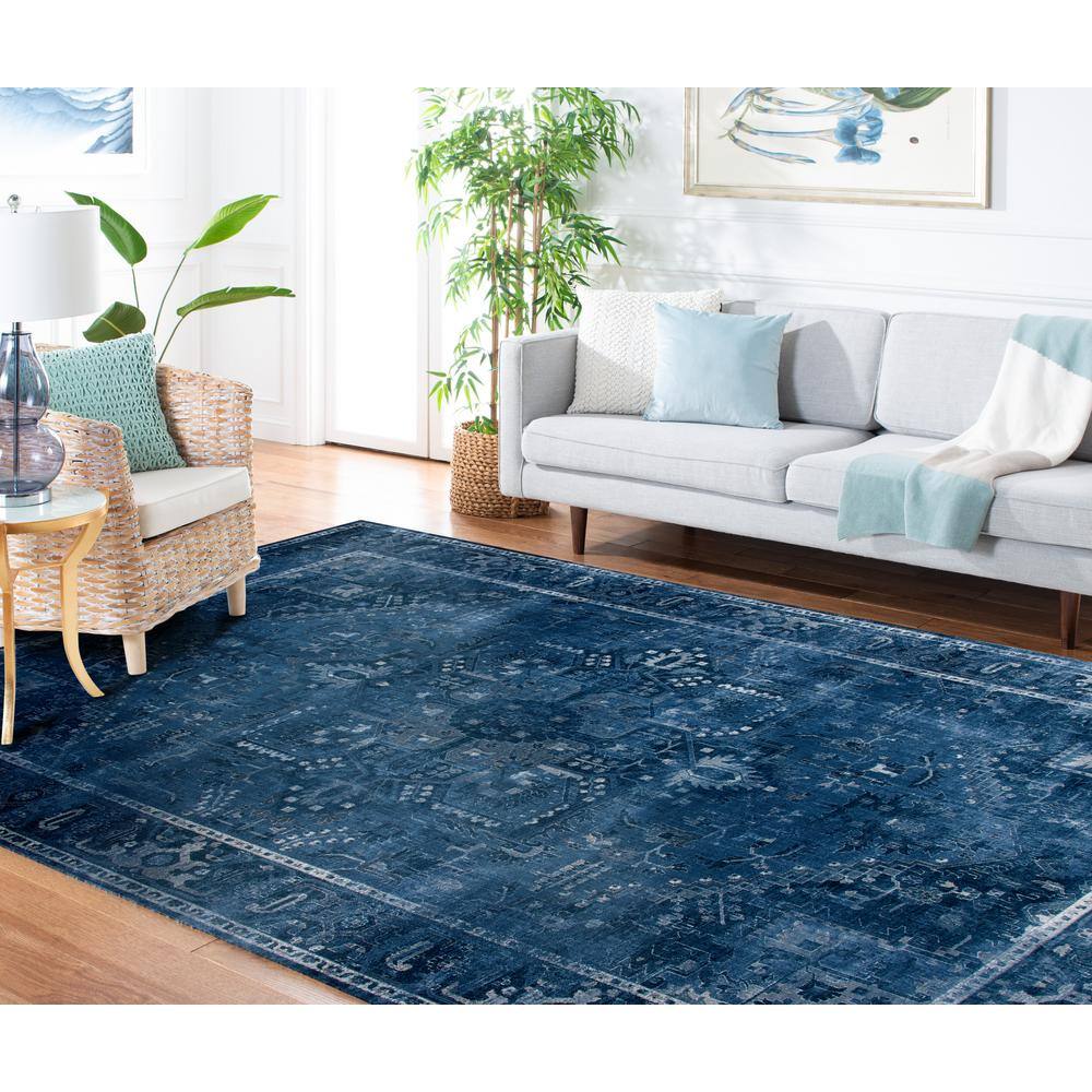 Elegant Vintage Blue Viscose 8'x11' Hand-Knotted Area Rug