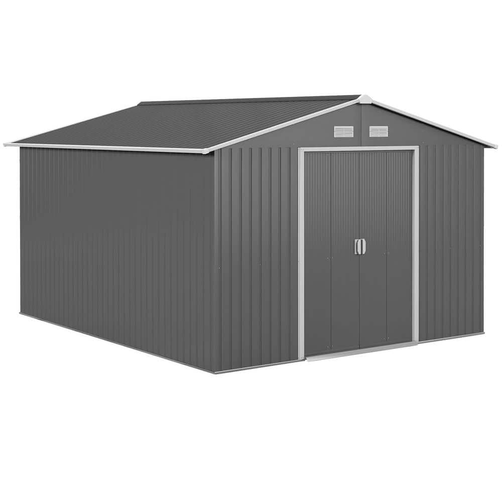 Outsunny 109.2 in. x 127.2 in. Metal Storage Shed Garden Tool House with  Double Sliding Doors, 4 Air Vents, Gray (94.7 sq. ft.) 845-031V02GY - The  