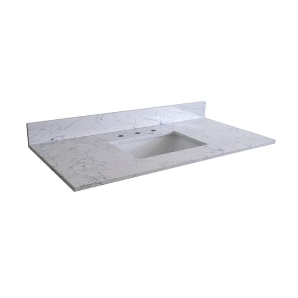 Unbranded 49 in. W x 22 in. D Engineered Stone Composite Vanity Top in Carrara White with White Rectangular Single Sink