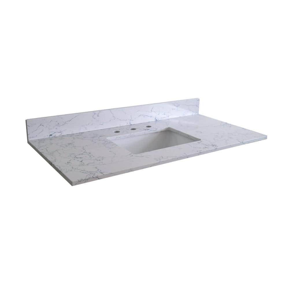 Tatahance 49 in. W x 22 in. D Marble Vanity Top in White with White ...