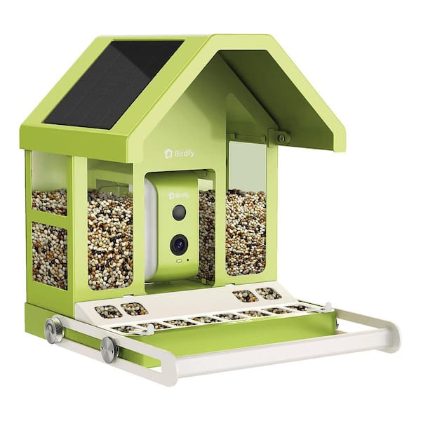 Smart Bird Feeder Green Metal Camera, Solar Panel, and AI by Subscription-Seed Feeder