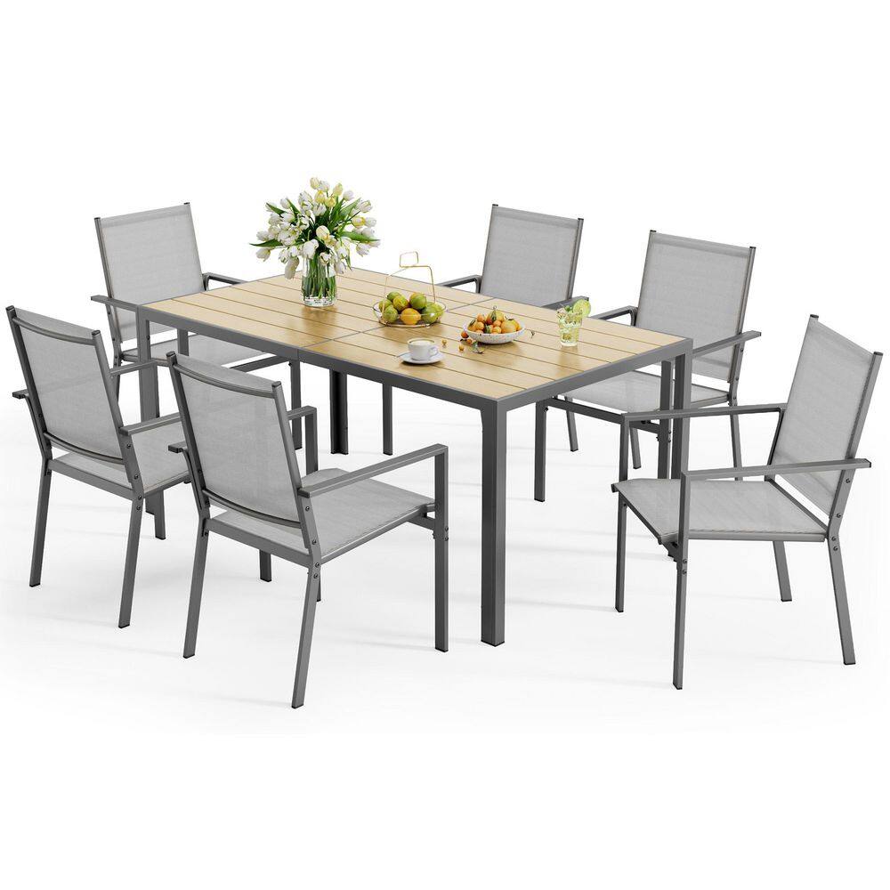 Gray 7-Piece Textilene and Iron Outdoor Dining Set 6 Chairs and Wood Rectangle Table price history on PriceWatchPro