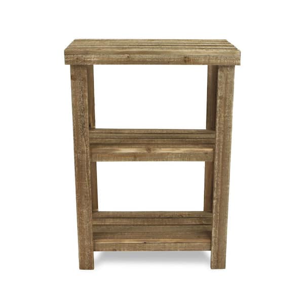 HomeRoots Shelly 20.2 in. Brown Rectangle Wood End Side Table with Shelves