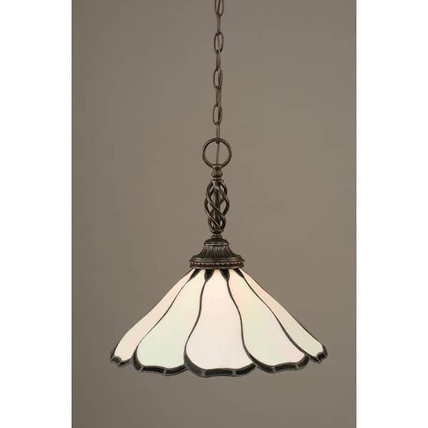 Unbranded Bridgewater 100-Watt 1-Light Dark Granite Shaded Pendant Light with 16" Pearl & Black Art Glass Shade, No Bulb Included
