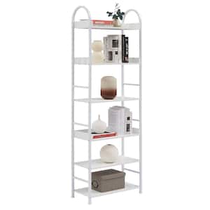 71 in. H Steel 6-Shelves Bookcase with Round Top Frame in White