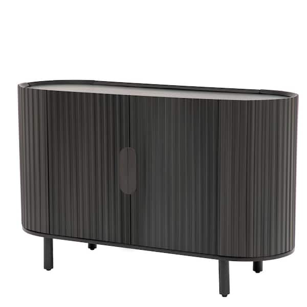 XUJMK 48 in. W x 17 in. D x 30 in. H Black Linen Cabinet, Curved Design Light Luxury Sideboard with Adjustable Shelves