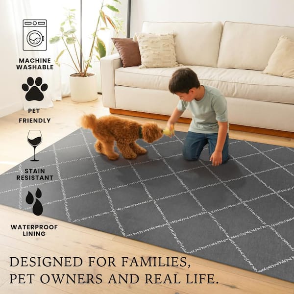 Medina Moroccan Diamond Grey 5 ft. x 7 ft. Trellis Washable Area Rug