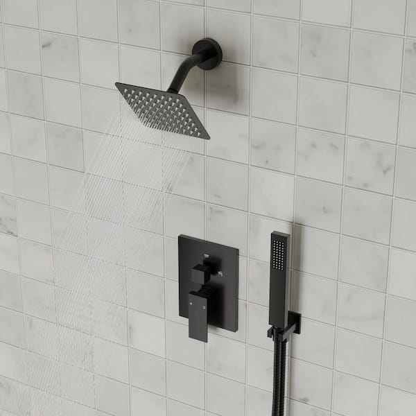 2-Spray 6 in. Wall Mount Dual and Handheld Shower Head 2.5 GPM in Matte Black (Valve Included)
