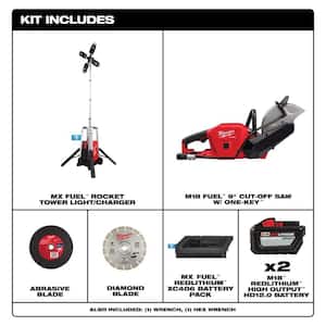 MX FUEL ROCKET Tower Light/Charger with M18 FUEL ONE-KEY 9 in. Cut Off Saw Kit