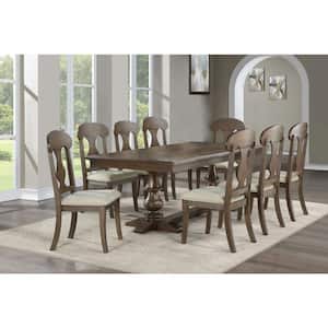 Hector 9-Piece Rectangle Rustic Oak Wood Top And Linen Fabric Table Set Seats 8