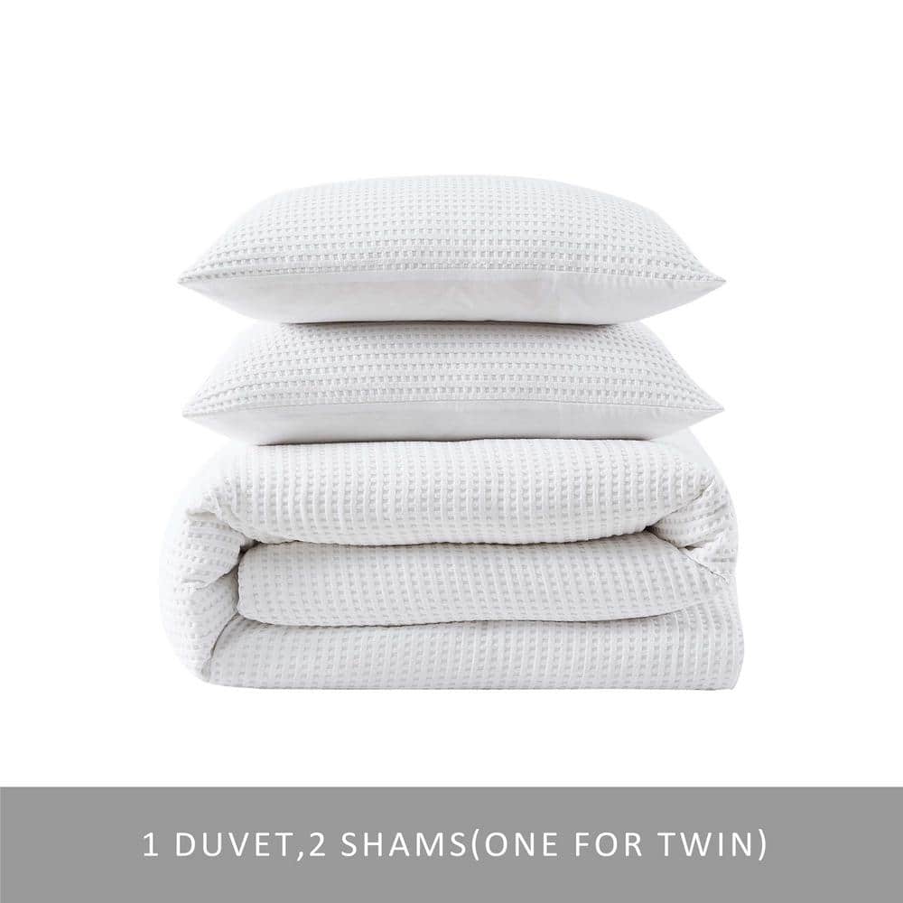 White Full Microfiber Reversible Waffle Comforter Set