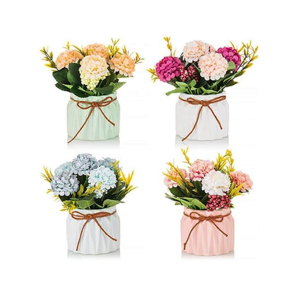 6 in. Multi-Colored Indoor Artificial Hydrangea Flower in Ceramic
