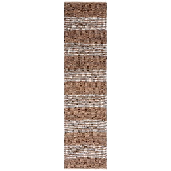 Vintage Leather 2 ft. x 9 ft. Light Brown/Ivory Distressed Striped Runner Rug