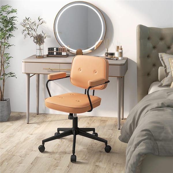 Orange PU Leather Office Chair Adjustable Swivel Leisure Desk Chair w/Armrest
