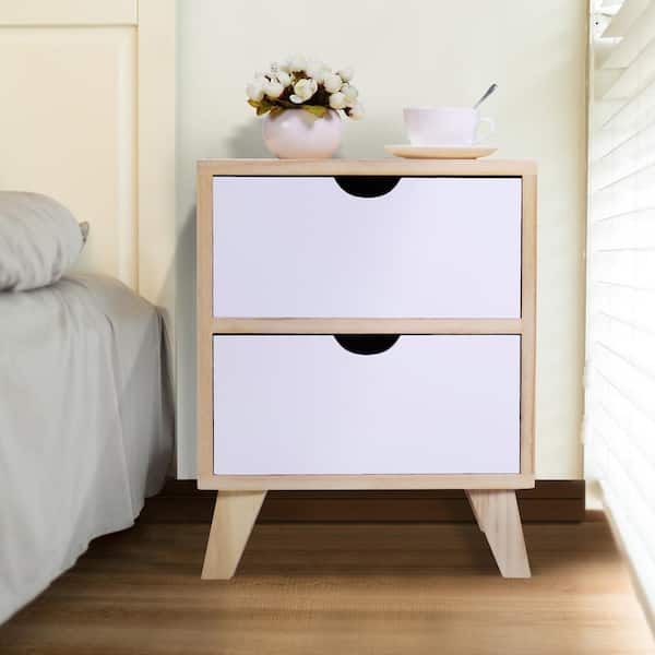 white and light wood nightstand