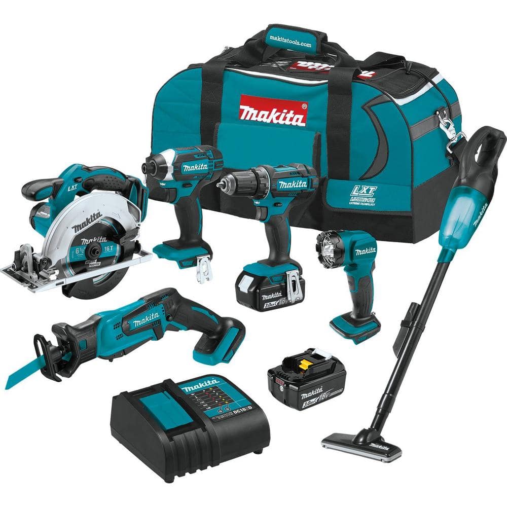 Have a question about Makita 18V Lithium-Ion Cordless 6-Piece Kit  (Drill-Driver/ Impact Driver/ Circular Saw/ Recipro Saw/ Vacuum/ Light)  3.0Ah? Pg The Home Depot