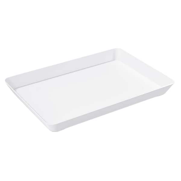 3.86 in. White Plastic Rectangular Platter Serving Tray for Party Supplies, Catering, Snack, Fruit (Set of 4)