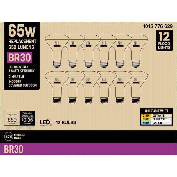 65-Watt Equivalent BR30 Dimmable LED Light Bulb With Selectable Color Temperature (12-Pack)