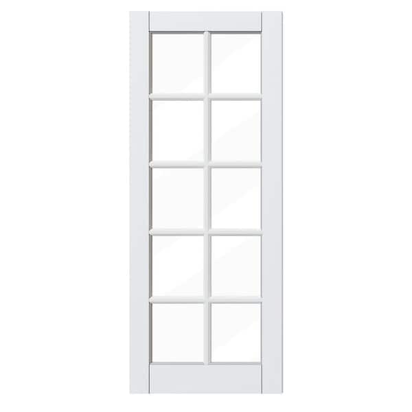 32 in. x 80 in. 10 Lite, White Primed, No Bore, Clear Glass, finished MDF Wood Interior Door Slab