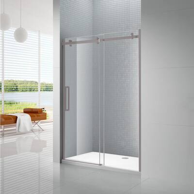 Primo 60 in. L x 36 in. W x 78 in. H Alcove Shower Kit with Sliding Frameless Shower Door in Nickel and Shower Pan