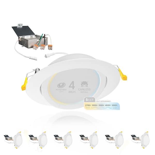 4 in. LED White Adjustable Ultra Slim Canless Integrated LED Recessed Light Kit 5 CCT 2700K to 5000K Dimmable (6-Pack)