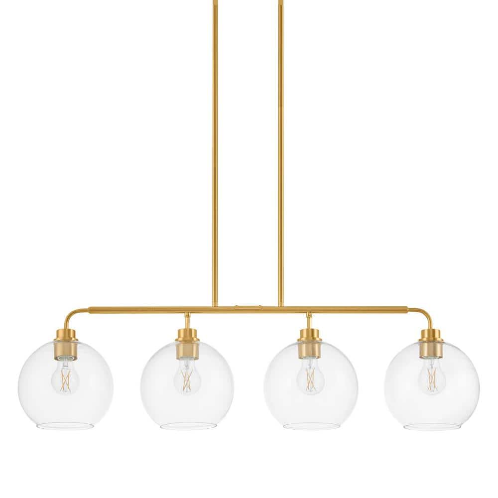 Hampton Bay Vista Heights 4-Light Aged Brass Linear Island Pendant