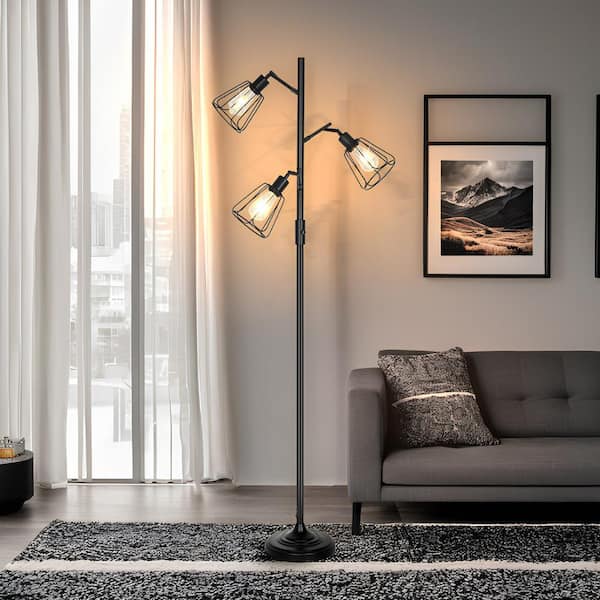 68 Inch 3 Lights Wood Industrial deals Floor Lamp, Farmhouse Tree Floor Lamp