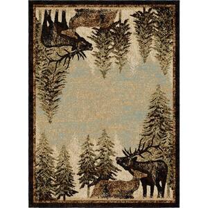 Area Rug 5x8 Ft Christmas Tree Forest Elk Winter