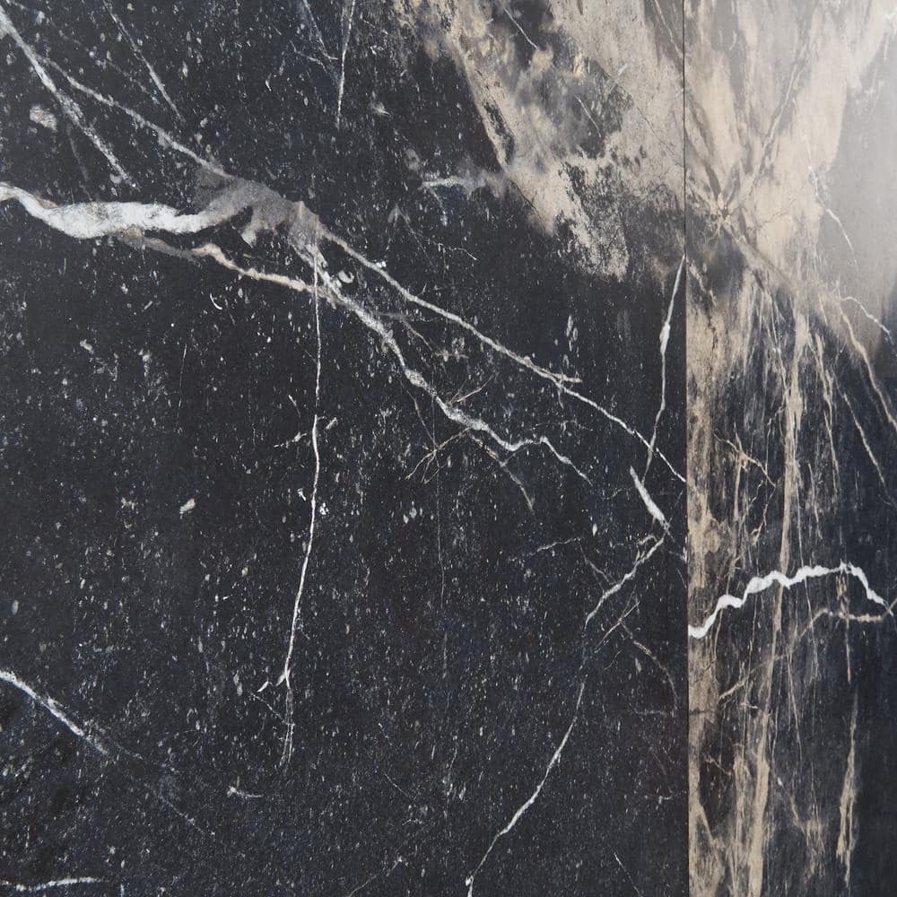 Large Black and Beige Marble Look Satin Porcelain Tile