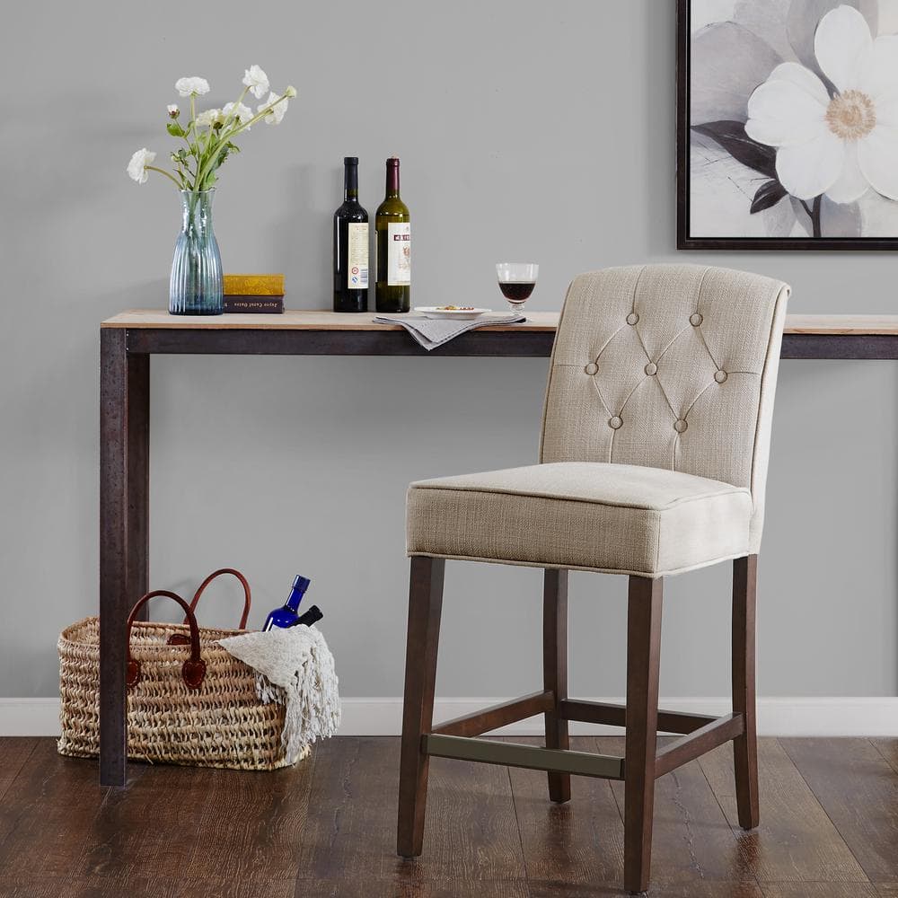 Tan Tufted Parsons Counter Stool with Espresso Birch Legs
