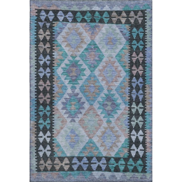 Mayfield Premium Machine Washable Abstract AMF1915 Teal 3 ft. x 5 ft. Area Rug