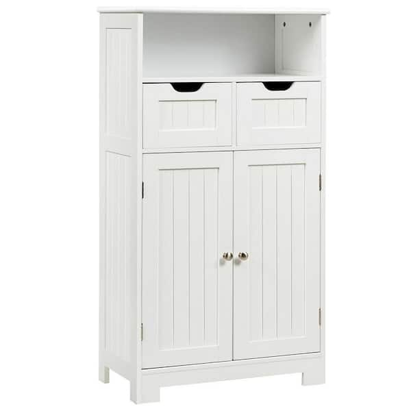 White Wood Bathroom Storage Cabinet with 2 Drawers