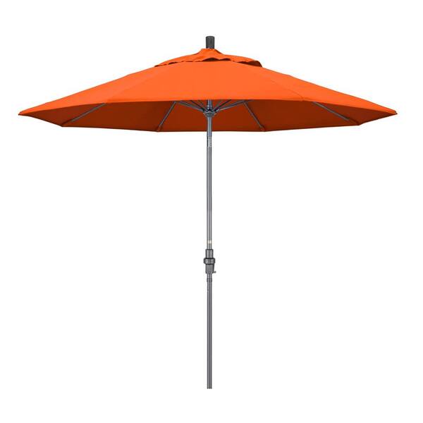 California Umbrella 9 ft. Hammertone Grey Aluminum Market Patio Umbrella with Collar Tilt Crank Lift in Melon Sunbrella