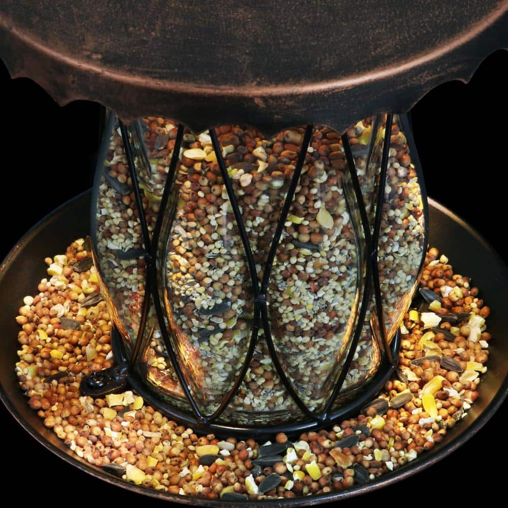 Solar Bronze Hanging Bird Feeder with Diamond Glass Pattern