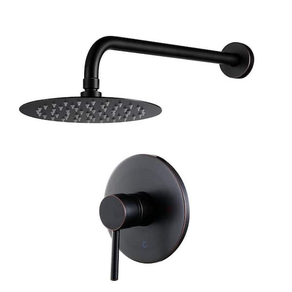 ALEASHA 1-Spray Patterns with 1.8 GPM 8 in. Wall Mount Rain Fixed Shower Head in Oil Rubbed Bronze