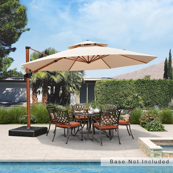 PURPLE LEAF 13 ft. Octagon All-aluminum 360° Rotation Wood pattern Cantilever Offset Outdoor Patio Umbrella in Beige