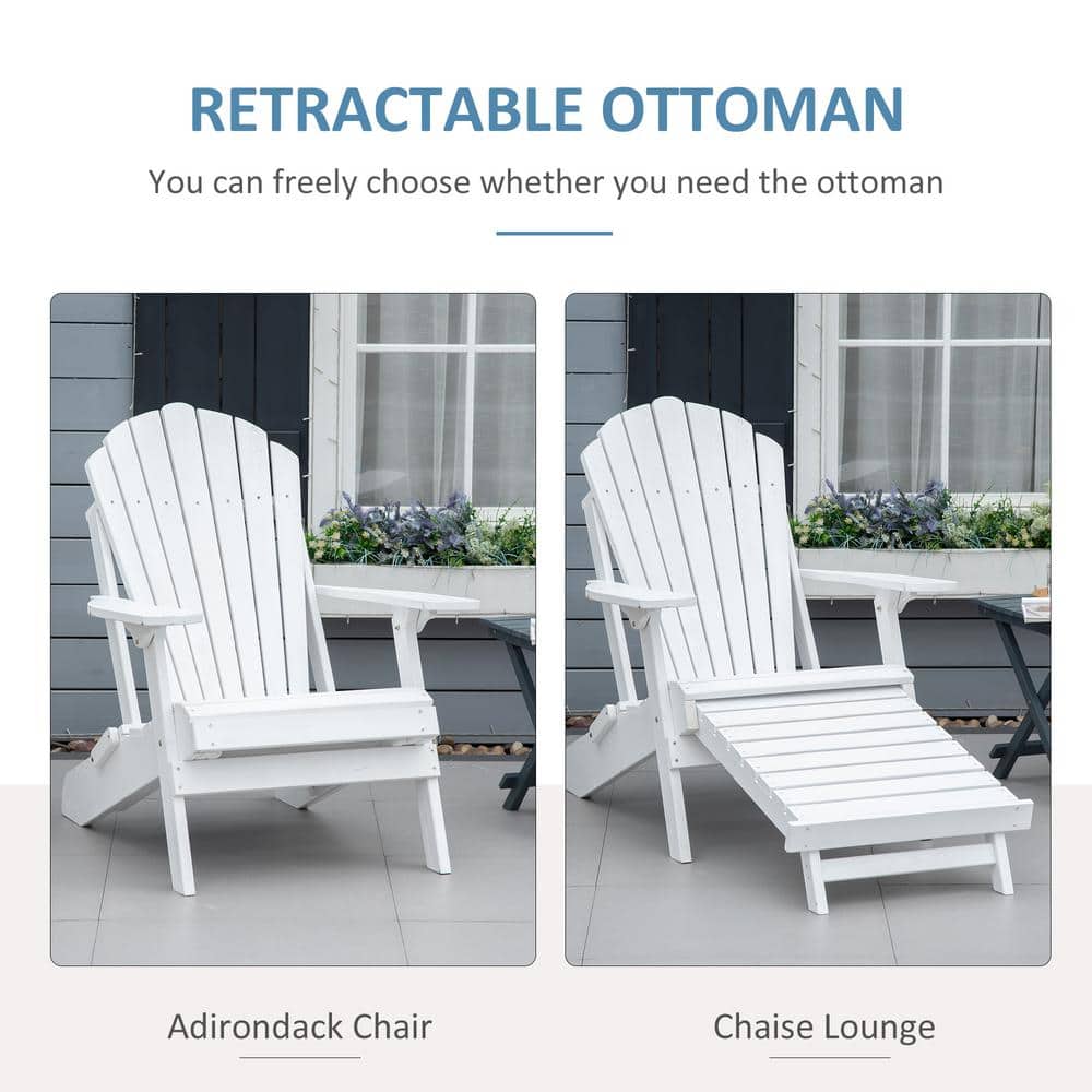 White Fir Wood Folding Adirondack Chair with Ottoman