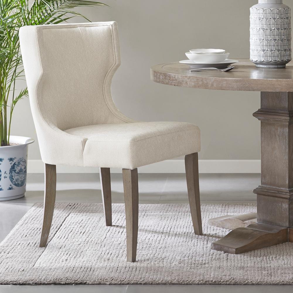 Cream Upholstered Wingback Dining Chair with Rubberwood Legs