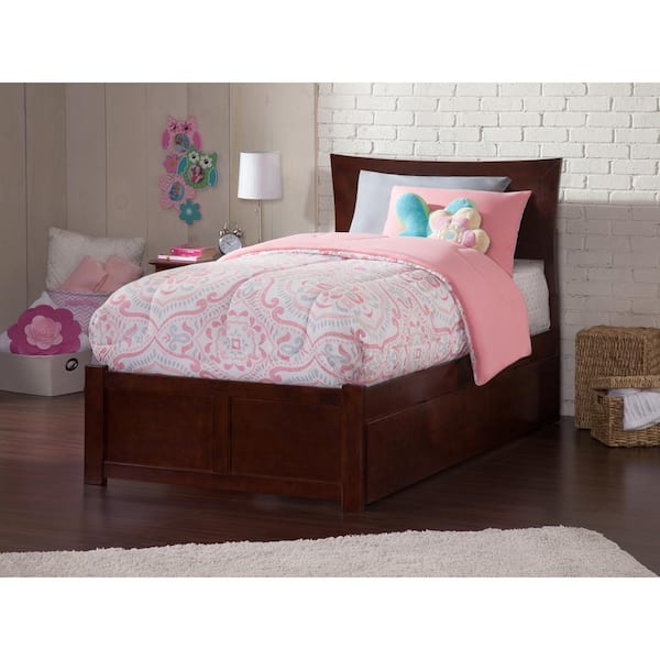 AFI Metro Walnut Twin Platform Bed with Flat Panel Foot Board and Twin Size Urban Trundle Bed