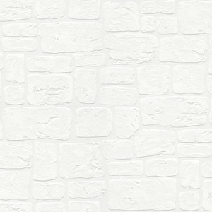 Gaffrey White Stone Paintable Vinyl Non-Pasted Textured Wallpaper