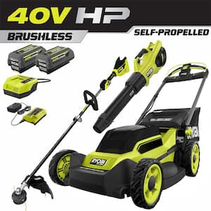 40V HP Brushless 20 in. Cordless Battery Walk Behind Self-Propelled Mower, Trimmer, Blower with Batteries and Chargers